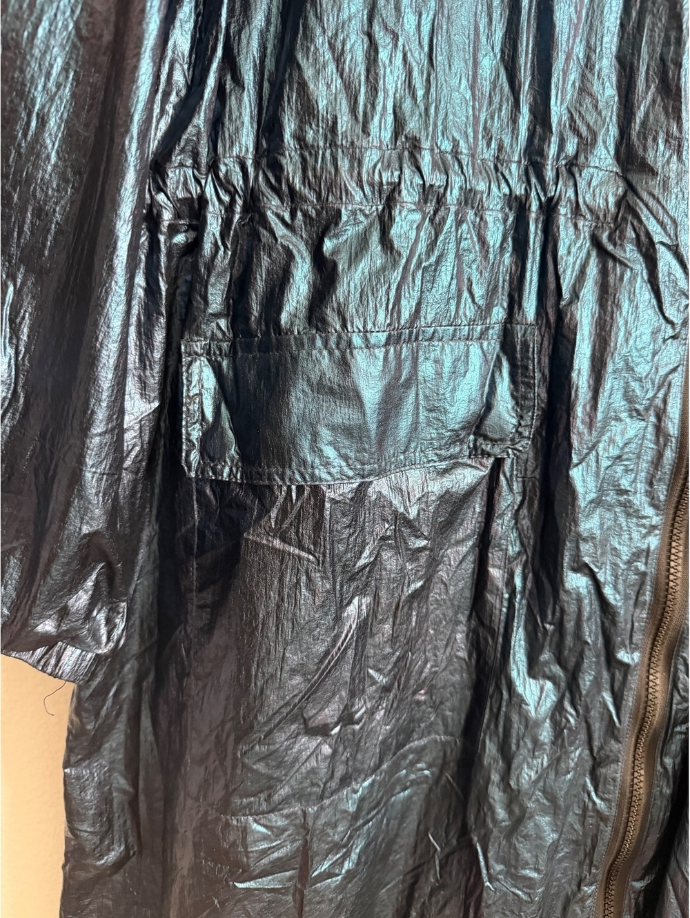 Avec Les Filles Teal Tone Metallic Long Sleeve Zip Up Hooded Rain Jacket Size L - Picture 7 of 9